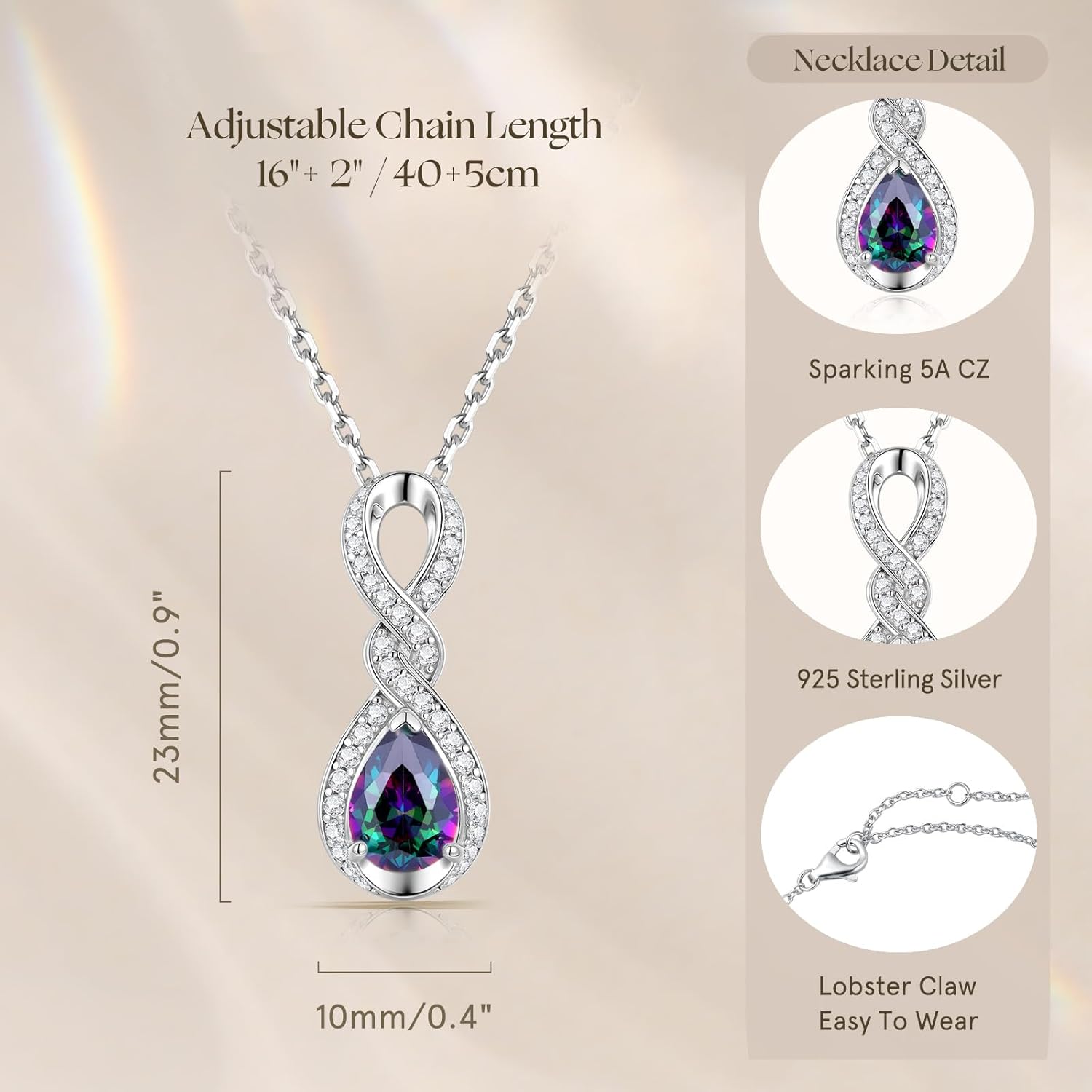 FANCIME Infinity Embrace Birthstone Necklaces for Women Fine Jewelry Sterling Silver Dainty Infinity Pendant Anniversary Birthday Mothers Day Gifts for Her Wife Women Mom Daughter - Image 5