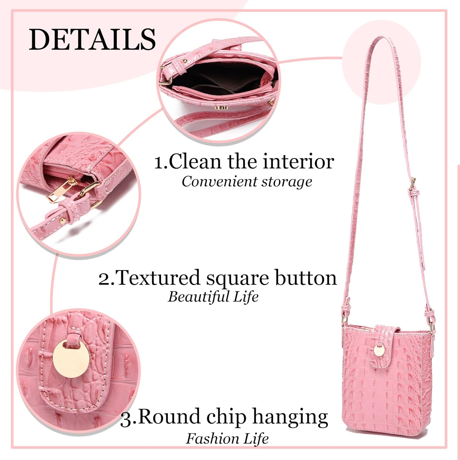 Makcr Joacbv Crocodile Embossed Small Crossbody Bag Fashionable Magnetic Buckle Decoration Shoulder Women's Luxury Wallet