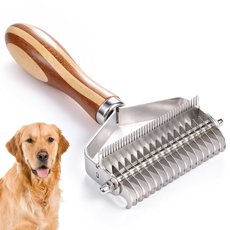 Pente desembaraçador para cães 2 em 1 com cabo de bambu LARYEECHA Natural Brown And Silver, 1 unidade
