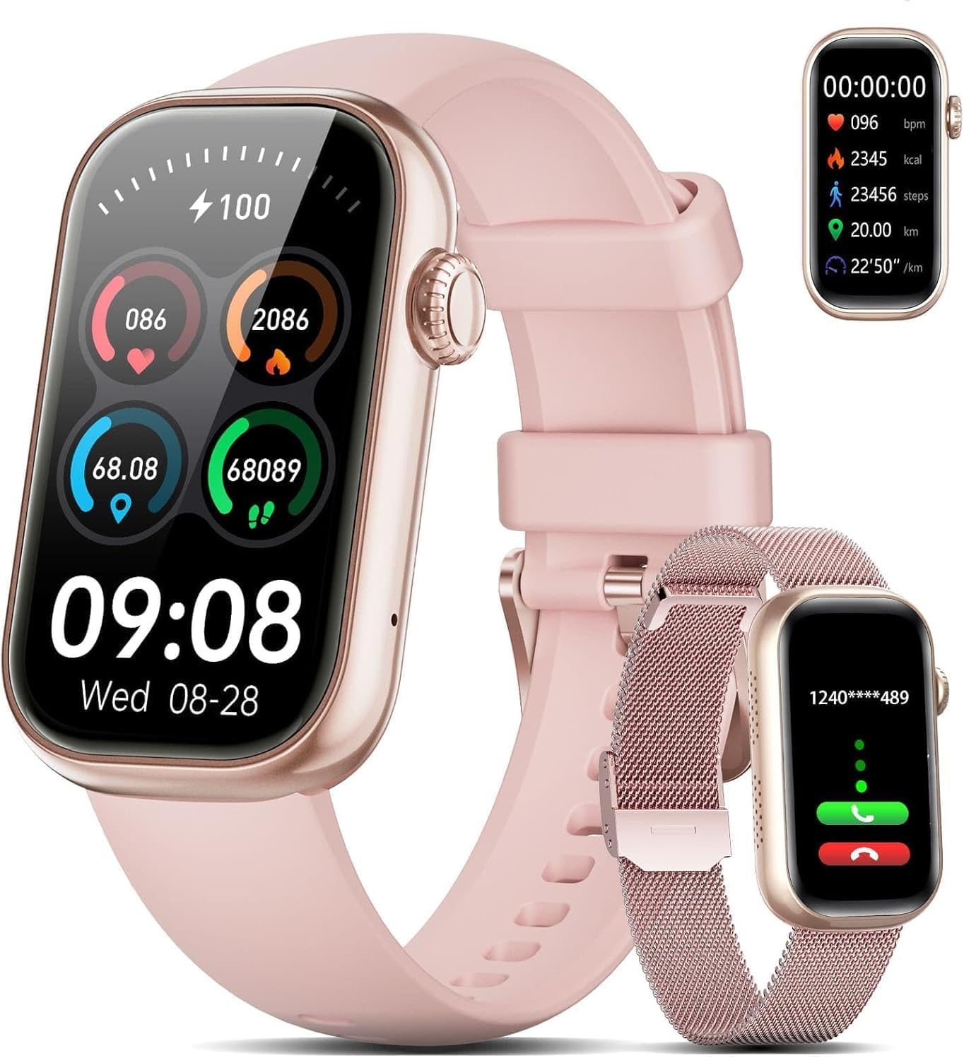 LIGE Smart Watches for Women (Answer/Make Call) 1.47” Touch Screen Fitness Tracker,Sleep Tracker/Calories Burned/ IP68 Waterproof 111 Sport Modes Pedometer for Android iOS,Rose