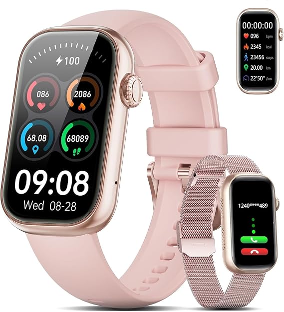 LIGE Smart Watches for Women (Answer/Make Call) 1.47 Touch Screen Fitness Tracker,Sleep Tracker/Calories Burned/ IP68 Waterproof 111 Sport Modes Pedometer for Android iOS,Rose