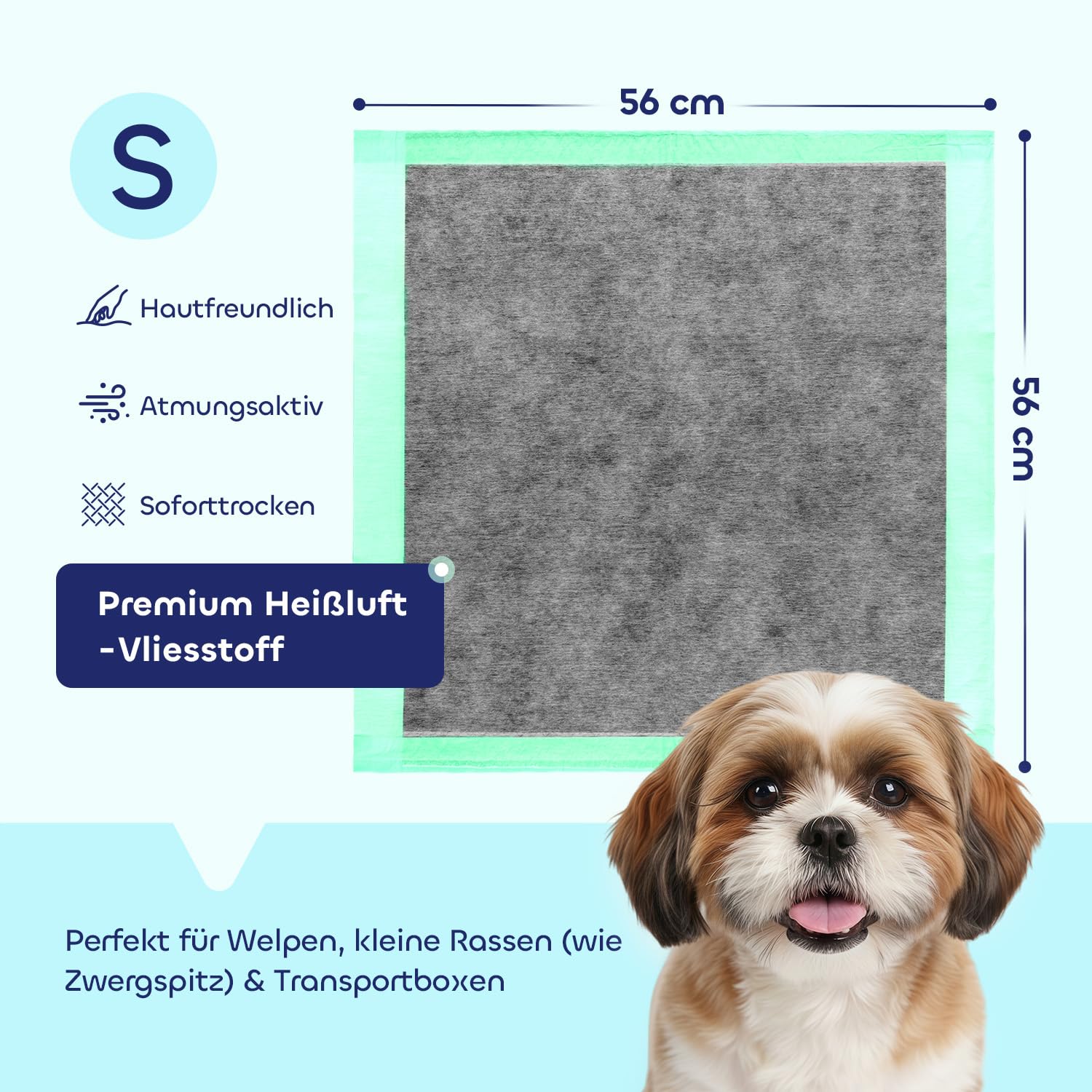 Pawtasy PIPI Matten für Hunde mit Aktivkohle gegen Gerüche Welpen Unterlagen Einweg Puppy Pads Auslaufsicher & Saugstark Trainingspads Weich & Hautfreundlich 56 x 56 cm (100 Stück)