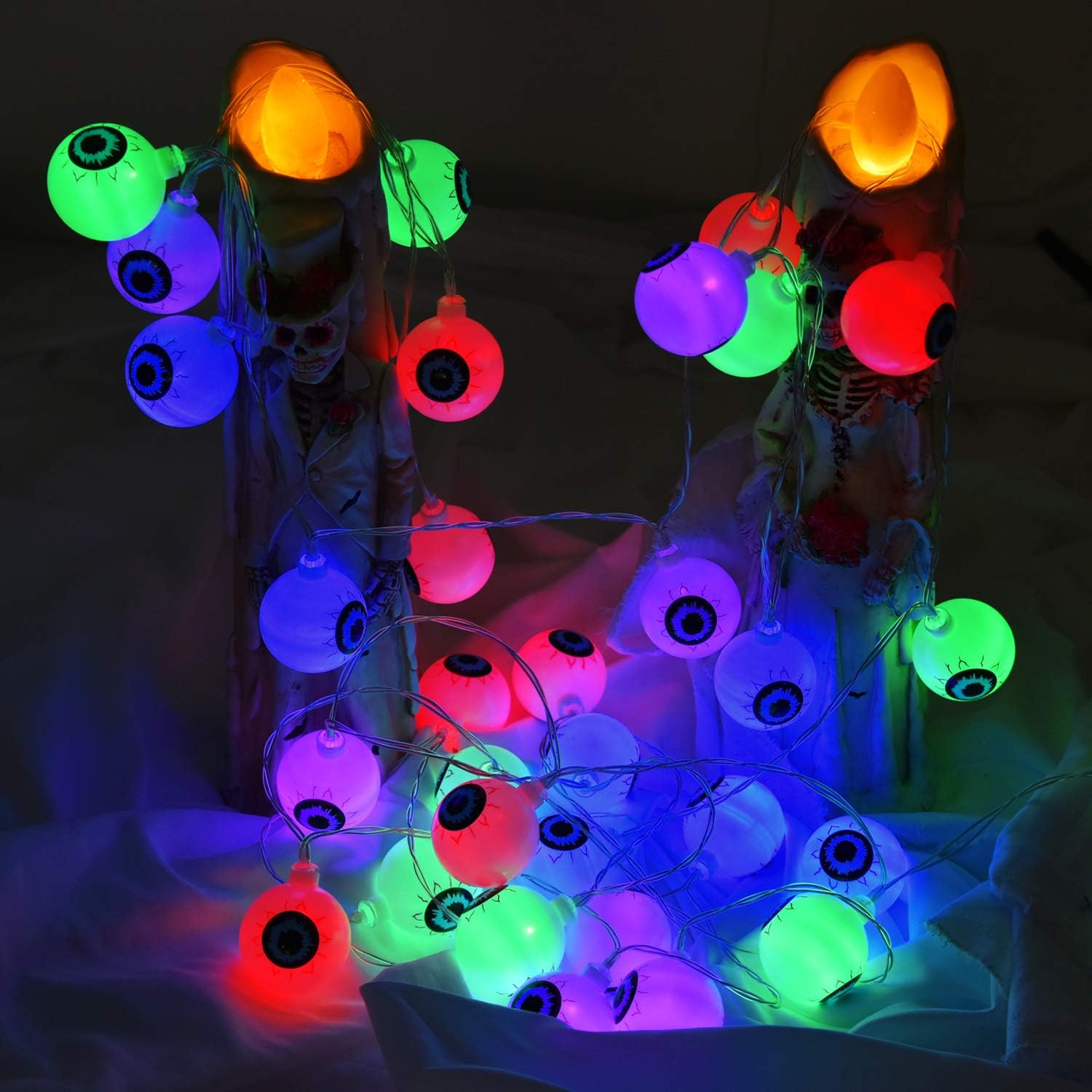 ILLUMINEW 30 LED Halloween Eyeball String Lights, 8 Modes Fairy Lights with Remote, Waterproof Battery Operated Halloween Lights for Outdoor Indoor Party Christmas Halloween Decoration (Multi Color)