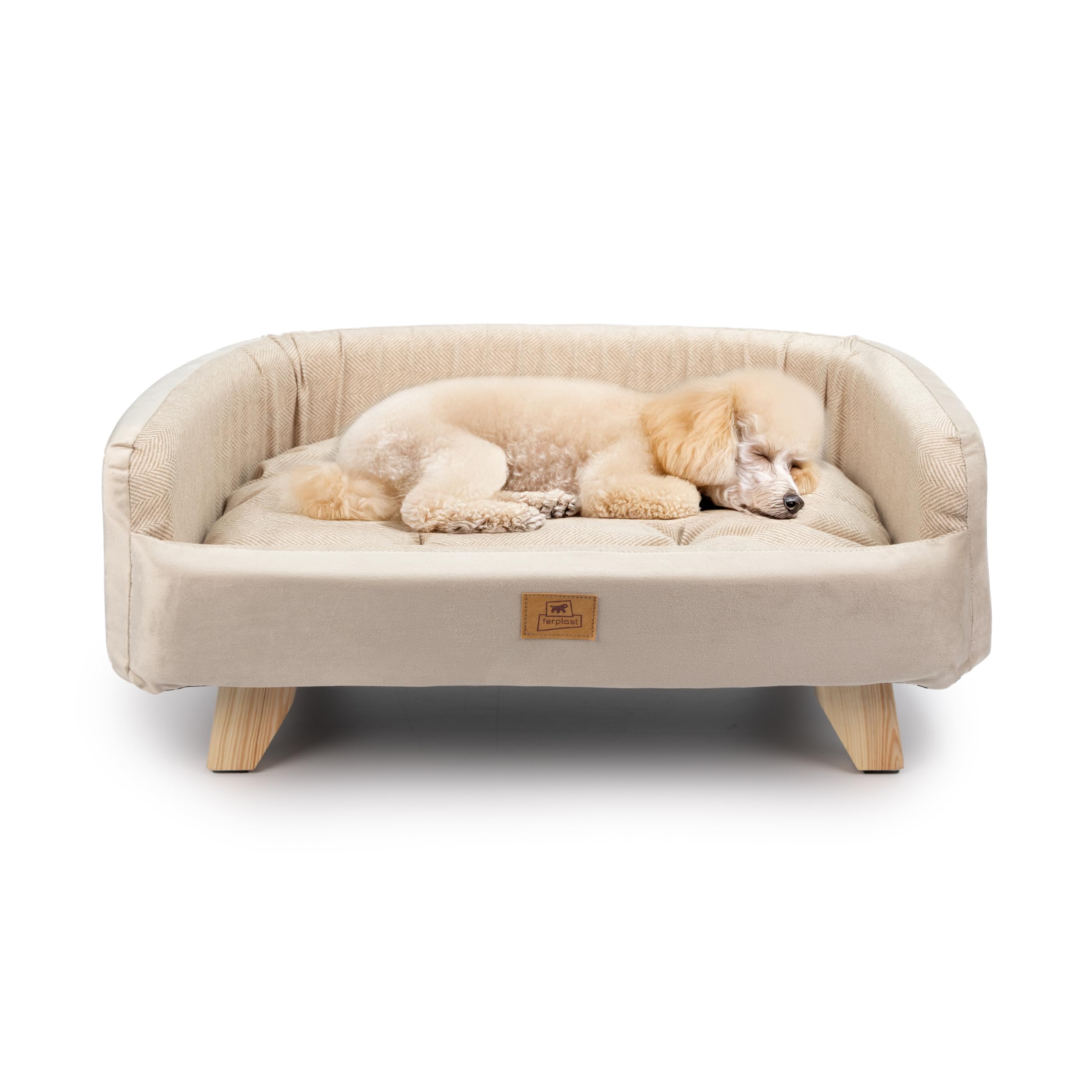 Ferplast FSC® Certified Wooden Cat and Dog Bed with Soft Cushion, Style, Comfort and Durability, 82 x 55 xh 31 cm.