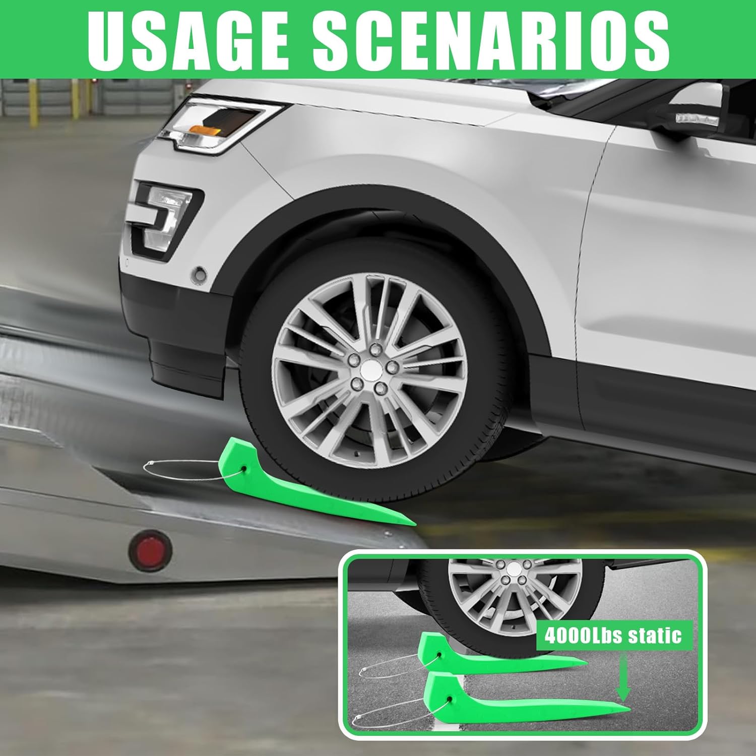 4 Pack Tire Skates for Tow Truck Wrecker, Rollback Carrier Safety, Heavy-Duty Car Skate Safe Tow Truck Accessories for Car Hauler, Flat Bed, 4000 lb Working Load Limit (Green)