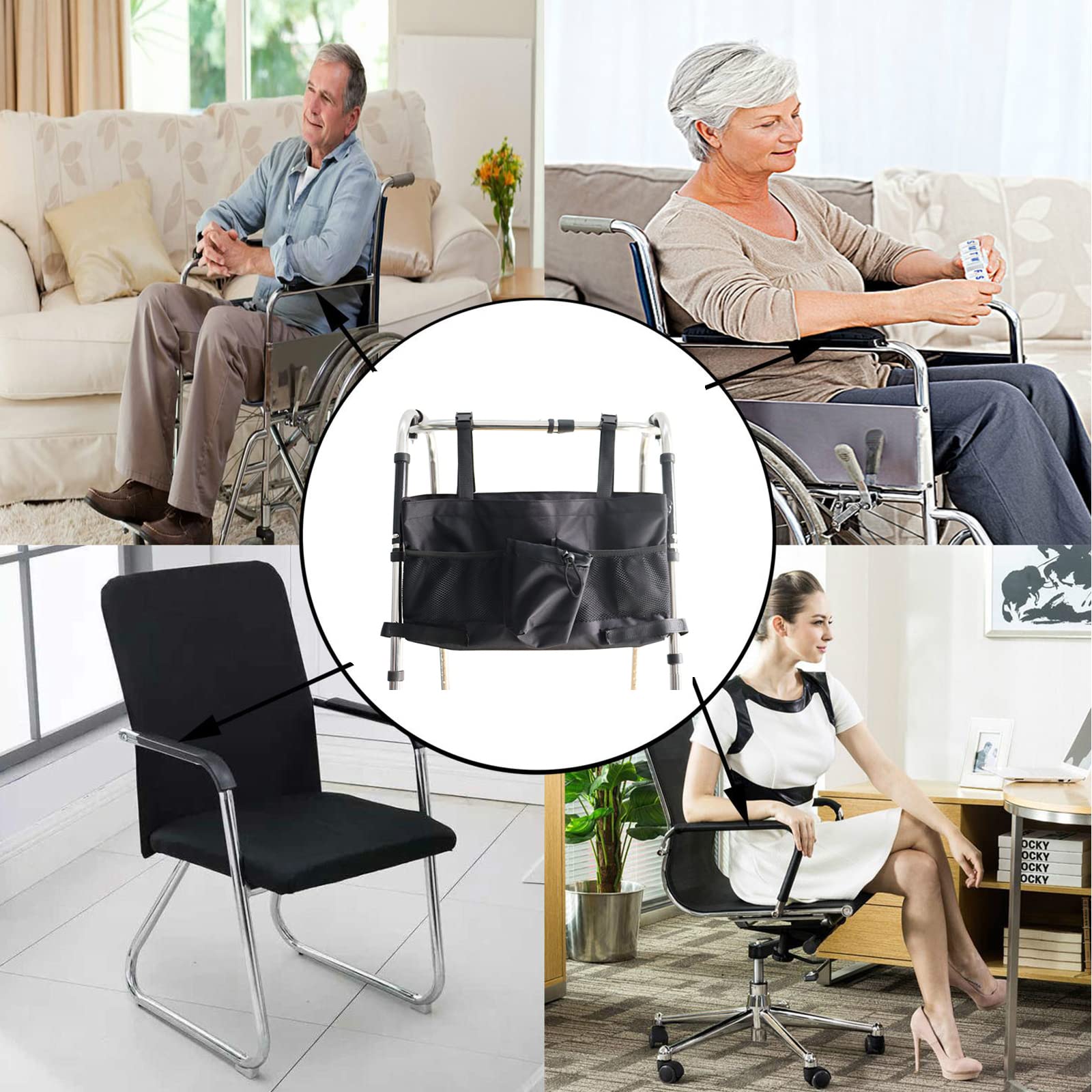 Bolsa Lateral para reposabrazos de Silla de Ruedas, Bolsa organizadora para Cesta de Andador para Personas Mayores con Bolsas de Almacenamiento Impermeables para Silla de Ruedas, s
