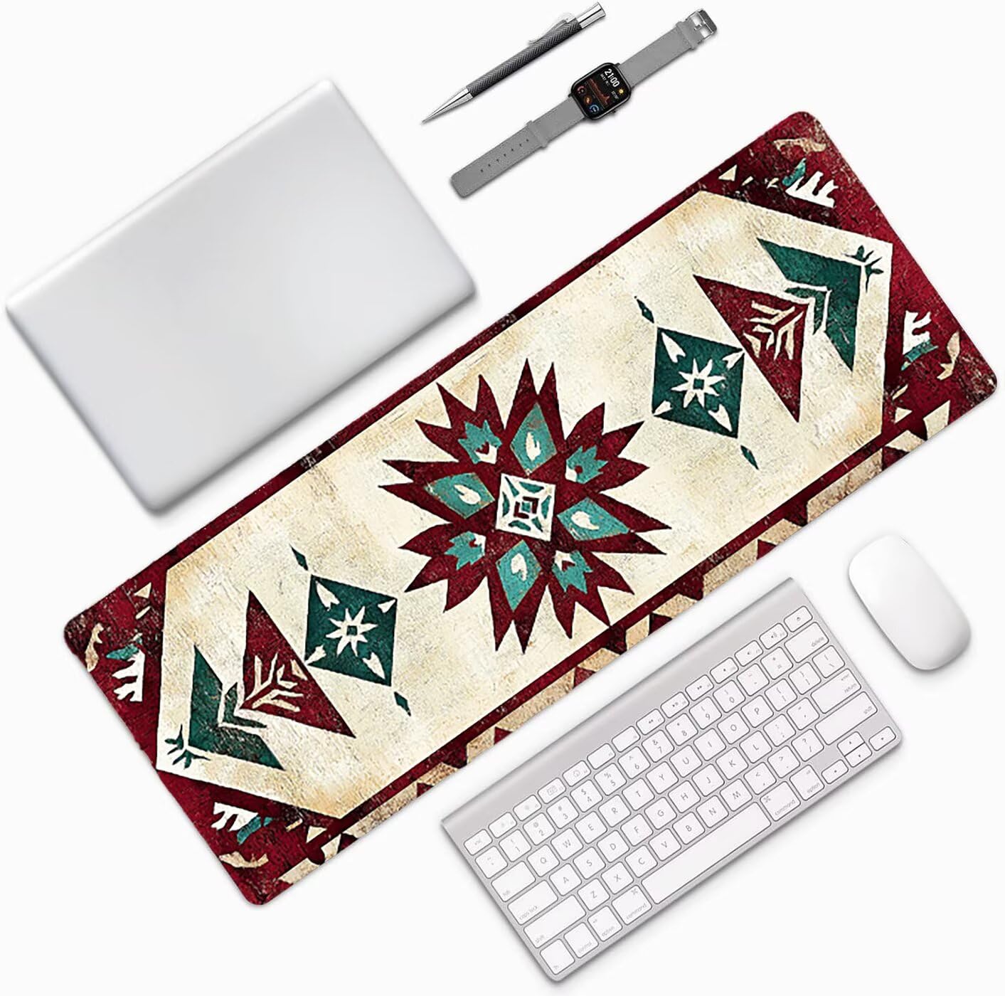 Lpfieonn Retro Großes Schreibtischunterlage, XXL Schreibtischunterlagen, Böhmen XXL Wasserdicht Gaming Mousepad mit Vernähter Rand und Rutschfeste Gummibasis, für Laptop/Hause/Büro 120x60cm PF-1825