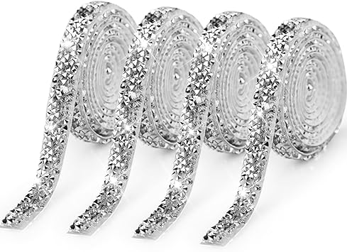 4 Rolls Crystal Resin Rhinestone Ribbons Self-Adhesive Ribbon Roll ...