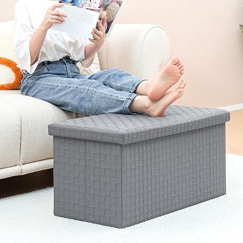 Miniatura 2 de B FSOBEIIALEO Taburete plegable de piel sintética, reposapiés, taburete largo para banco de juguetes, color gris, 30 x 15 x 15 in