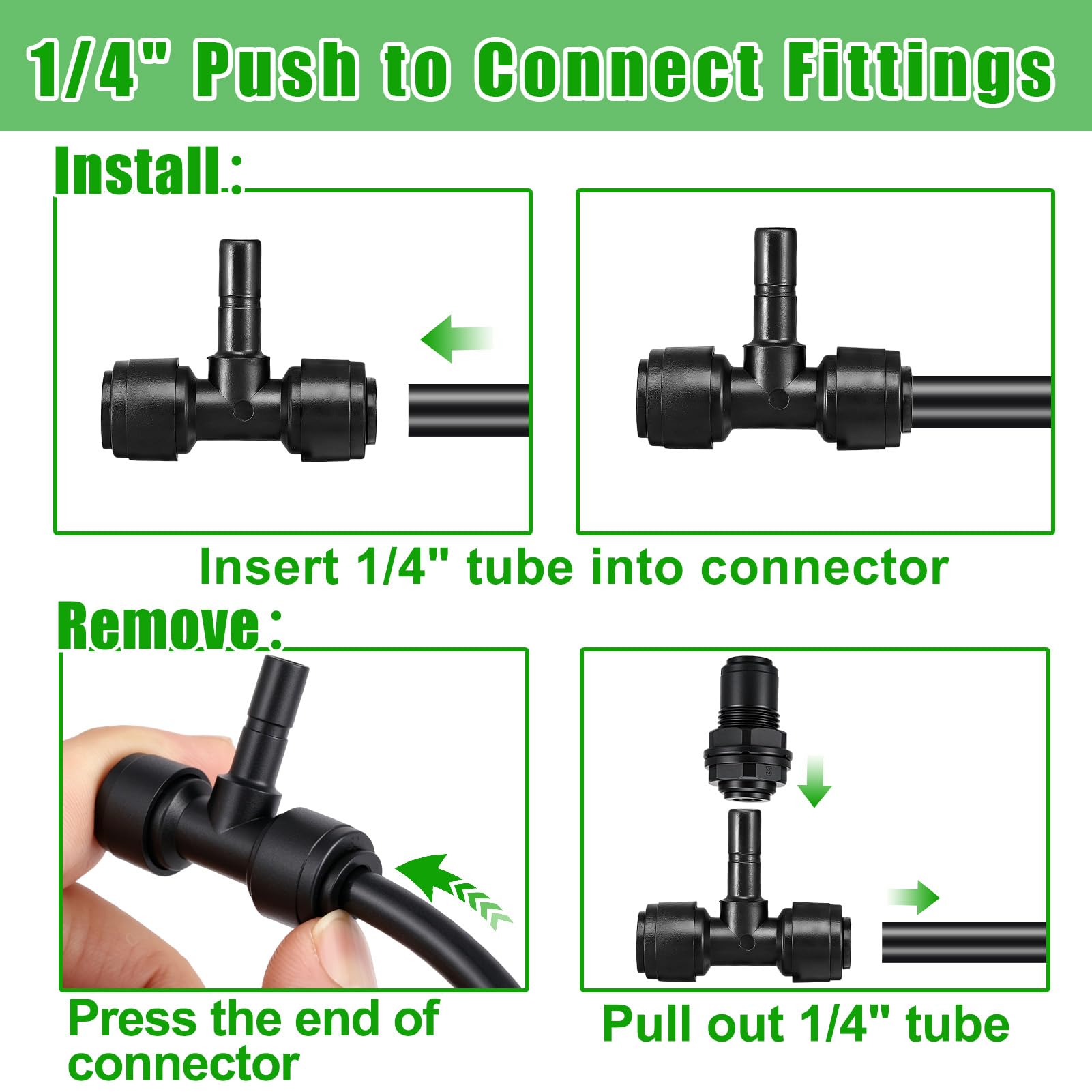 Confezione da 20 raccordi a T a innesto rapido da 1/4", raccordi a connessione Rapida da 1/4", raccordi per nebulizzazione per rettili per acquari, terrari e sistemi di irrigazione.