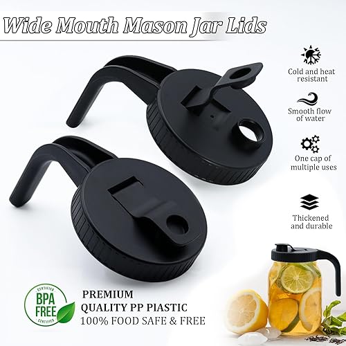 Miniatura 6 de Tapas para tarros Mason de boca ancha con asa, tapas de tapa abatible, tapas de bebida para verter la boquilla, sellado hermético y a prueba de