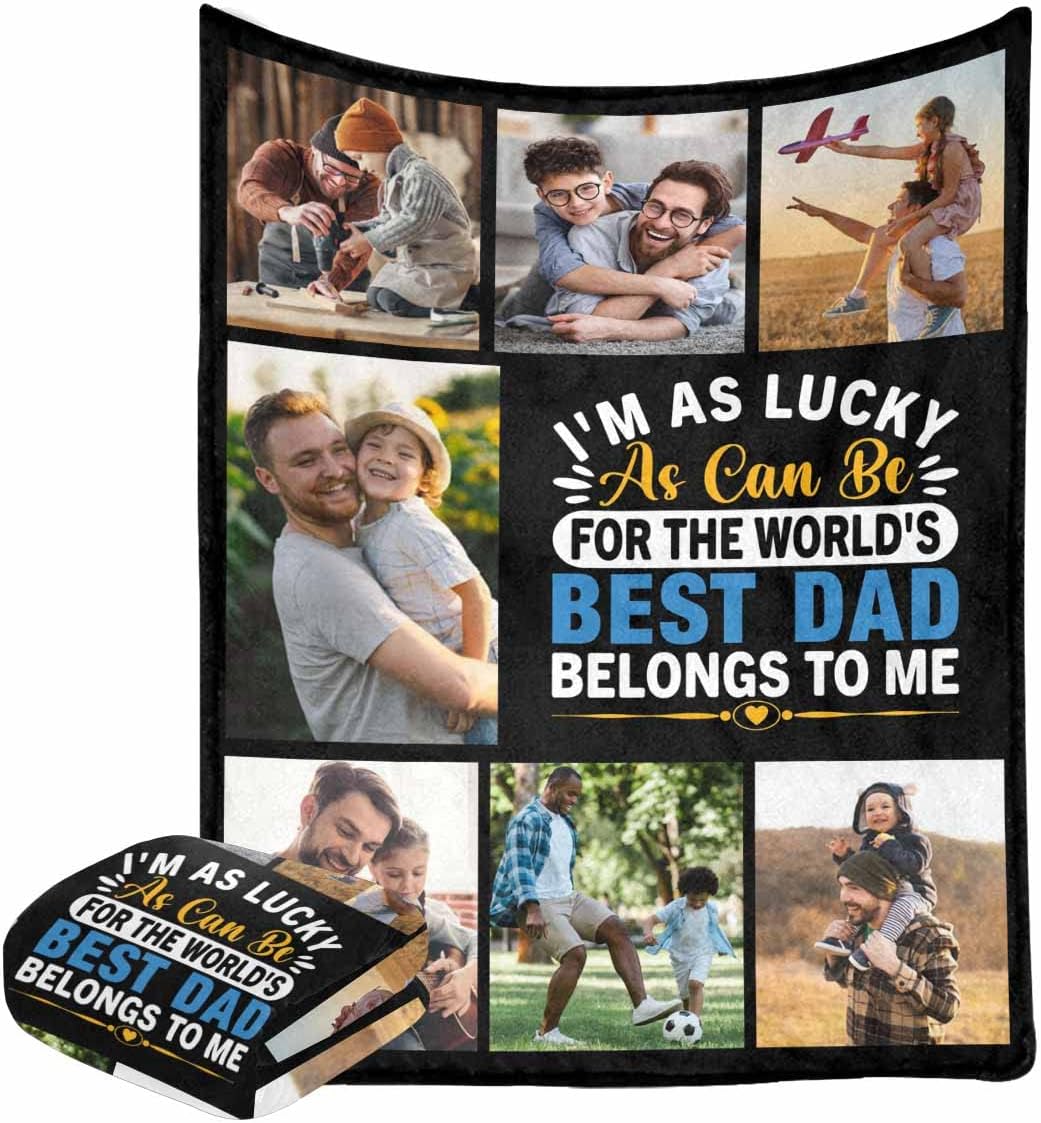 LOSARON Personalized Fathers Day Blanket I Have a Hero I Call Him Daddy 6 Photos Throws Blankets with Photo Custom from Daughter Son Personalized Gifts Blanket for Father Dad Birthday 60x80