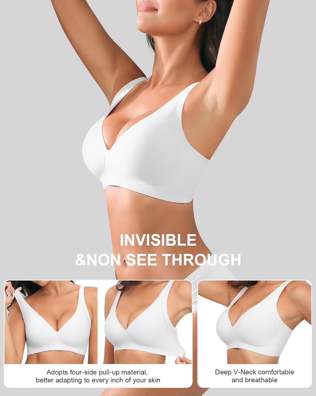 Bra for Women Wireless No Underwire Seamless Full Coverage Deep V Bralettes Everyday Comfortable Soft - Image 3