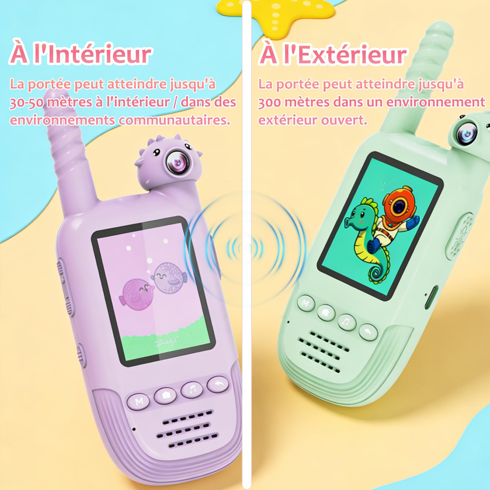 Talkies-Walkies Vidéo pour Enfants avec Caméra Pivotante à 180° Talkies-Walkies Charge USB-C Changeur de Voix Talkie-walkie pour Le Camping, Les Voyages, la Randonnée, Cadeau pour Enfants