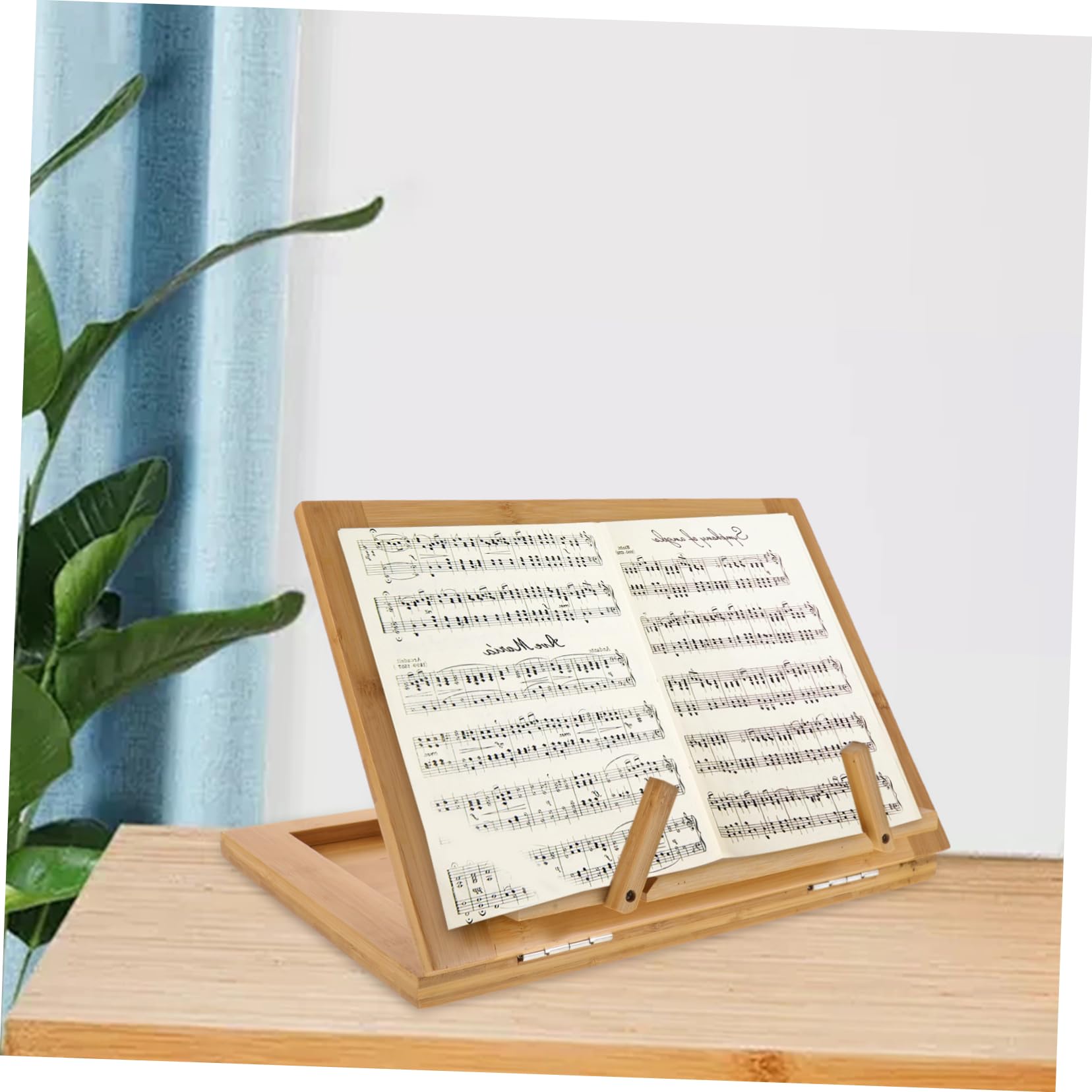 Leggio da Tavolo in Bambù per Spartiti Musicali e Libri, Supporto Organizzato e Protettivo, Design Beige Portatile per Uso Multi-occasione