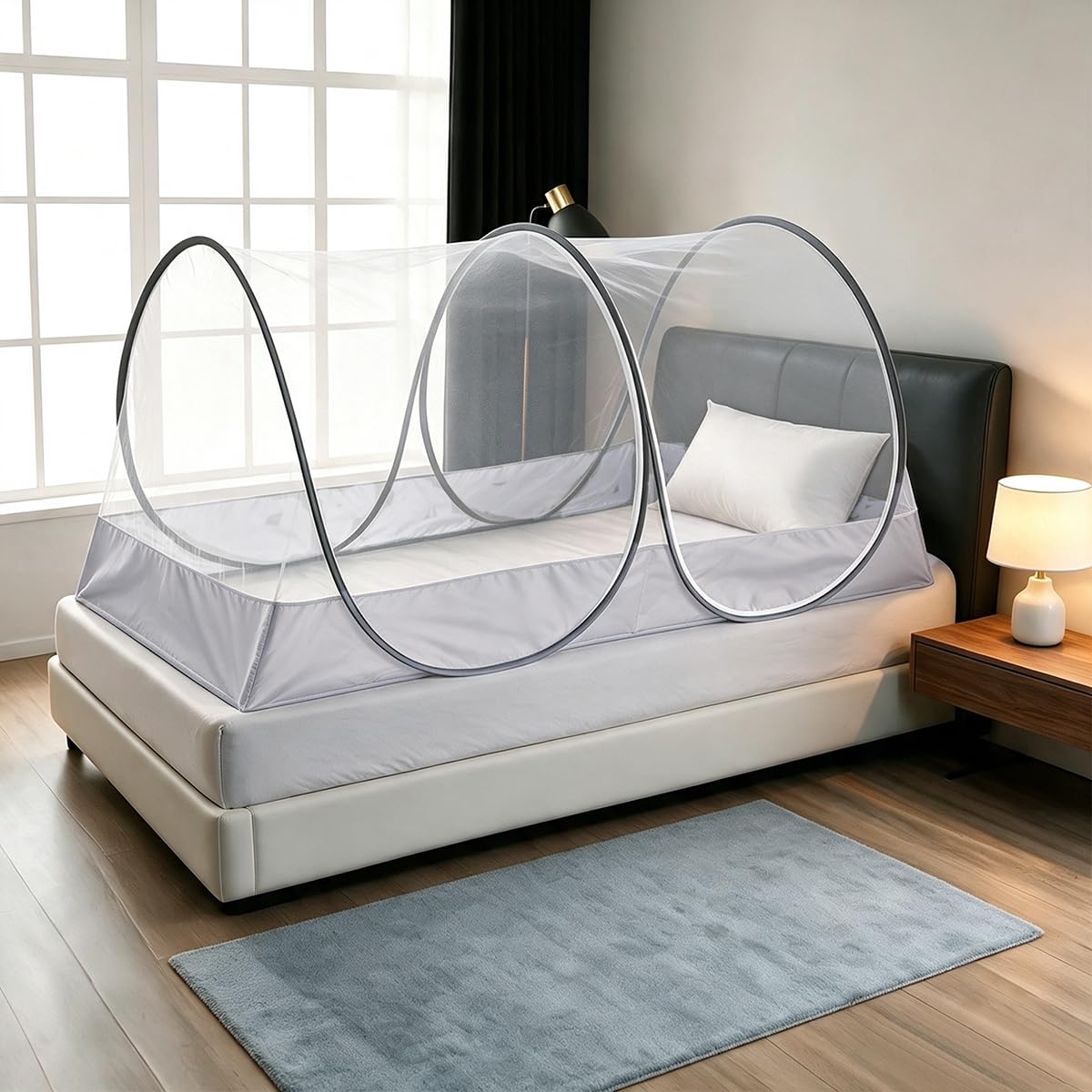 Akiky Moustiquaire pop-up pour lit, tente pliable pour lit d'adulte, lit de bébé, camping, voyage (gris)