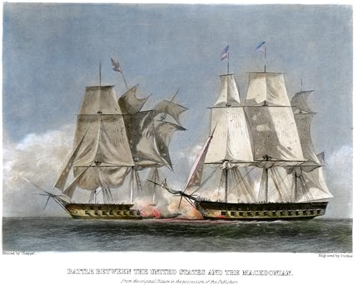 Miniatura 1 de War of 1812 Batalla Naval Nthe Engagement Between USS United States (derecha) y HMS Macedonio 25 octubre 1812 Grabado de acero después de una