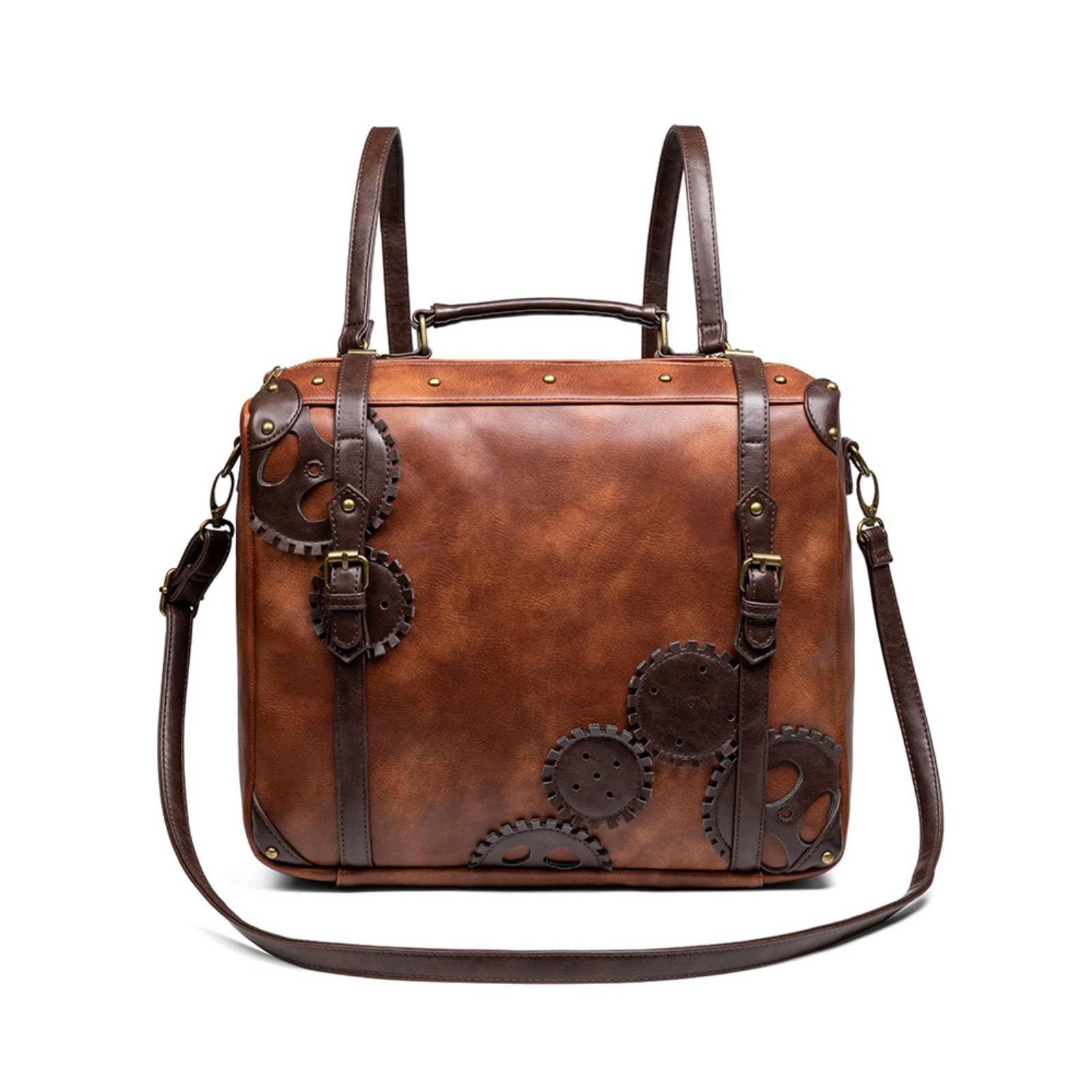 Harilla Bolso Bandolera Mujer Bolso Cruzado Mochila Bolsa Hombro Cartera Diseño Retro con Apliques Tipo Engranaje y Ribetes Múltiples Posiciones de Uso Adecuado para Ciudad Excursiones