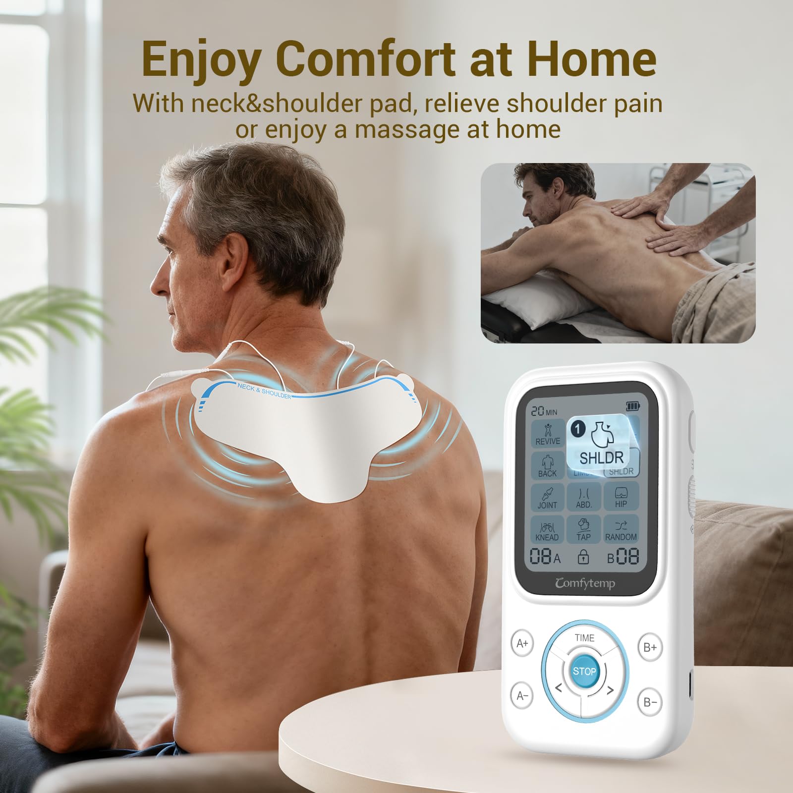 Comfytemp TENS Unit with Specialized Pads for Lower Back & Neck Shoulder Pain Relief, Easy-to-Use TENS Unit Muscle Stimulator with Large Display, Portable Dual Channel TENS Machine with Carrying Case — Amazon image 5