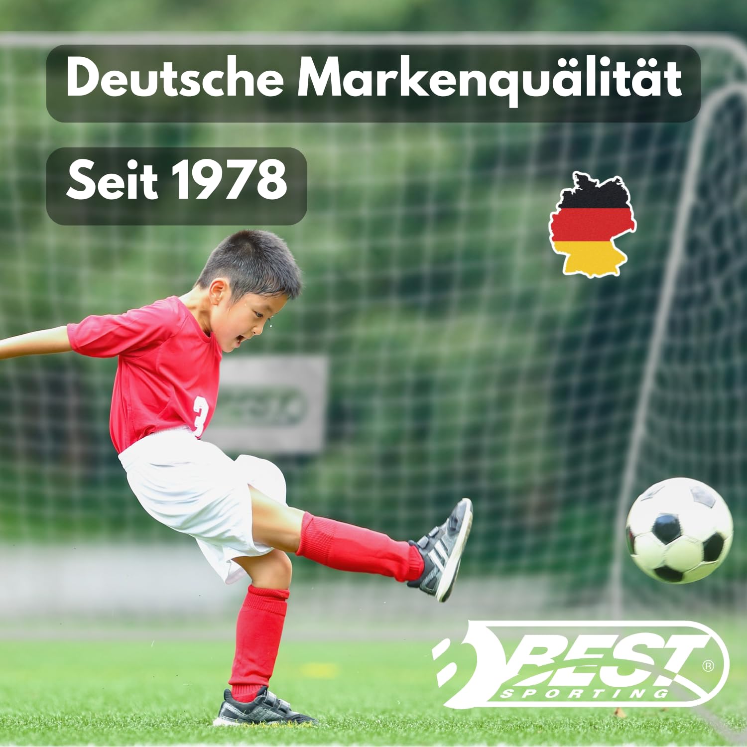 BEST SPORTING Fußballtor Tornetz Grau/Weiß, Passend für 180 x 120 x 60 cm, Fussball Tornetz mit Best Sporting Logo, Kein Aufbau Nötig, Wetterbeständig, Robust und Sicher