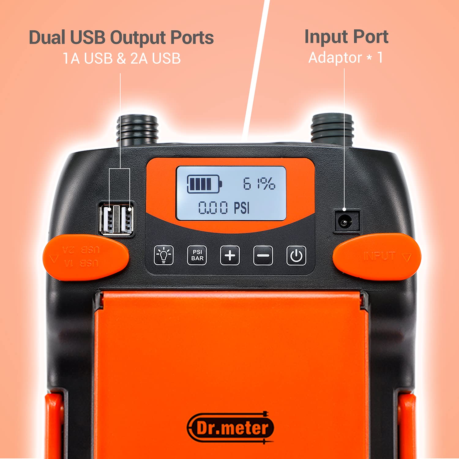 Dr.meter Elektryczna pompa SUP, 6000 mAh, ładowalna, dwustopniowa, automatyczna pompka powietrza z akumulatorem, 2 porty USB, 6 dysz i torba do przechowywania SUP, latawca, namiotu, materaca, kajaków