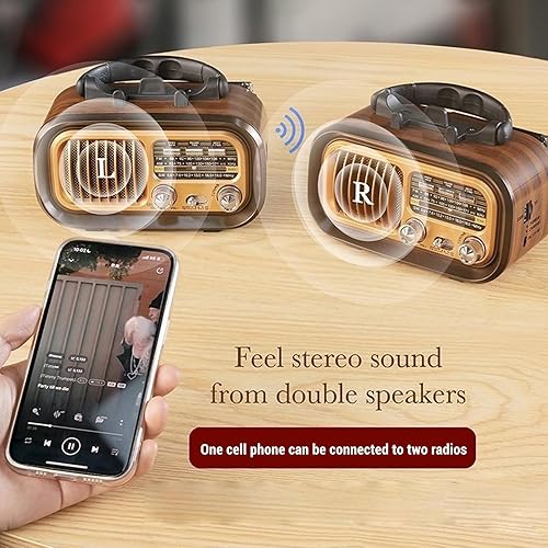 Miniatura 3 de Radio retro vintage con altavoz Bluetooth, pequeña radio AM FM vintage, funciona con pilas solares, TWS, compatible con tarjeta TF USB para el hogar