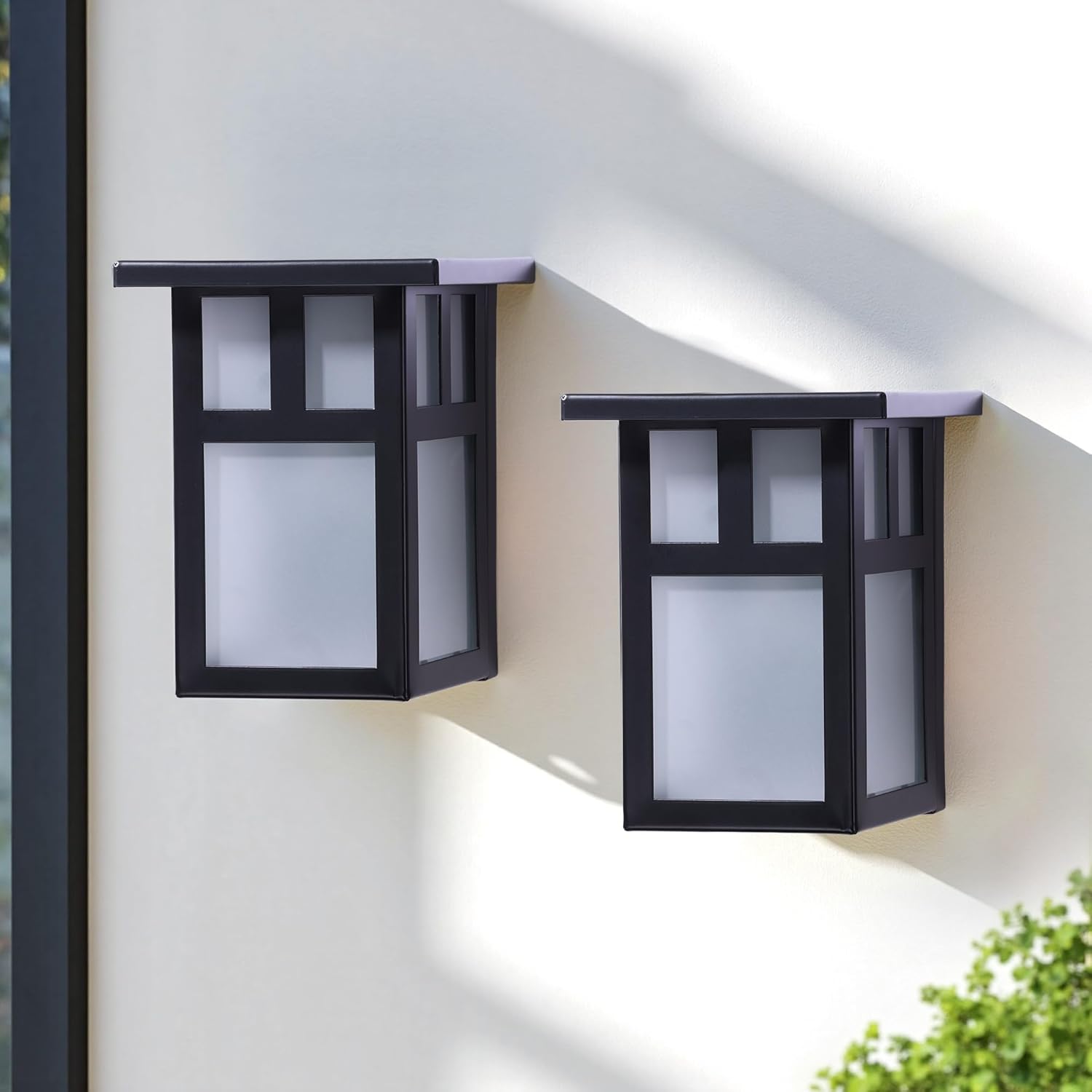 2-Pack Small Outdoor Wall Lights, Rustic Black Metal Sconce with Clear Glass Shade, 7.6”H Compact Exterior Light for Porch, Entryway, Garage - Hardwired, Damp Rated, ETL Certified (Bulb Not Included)