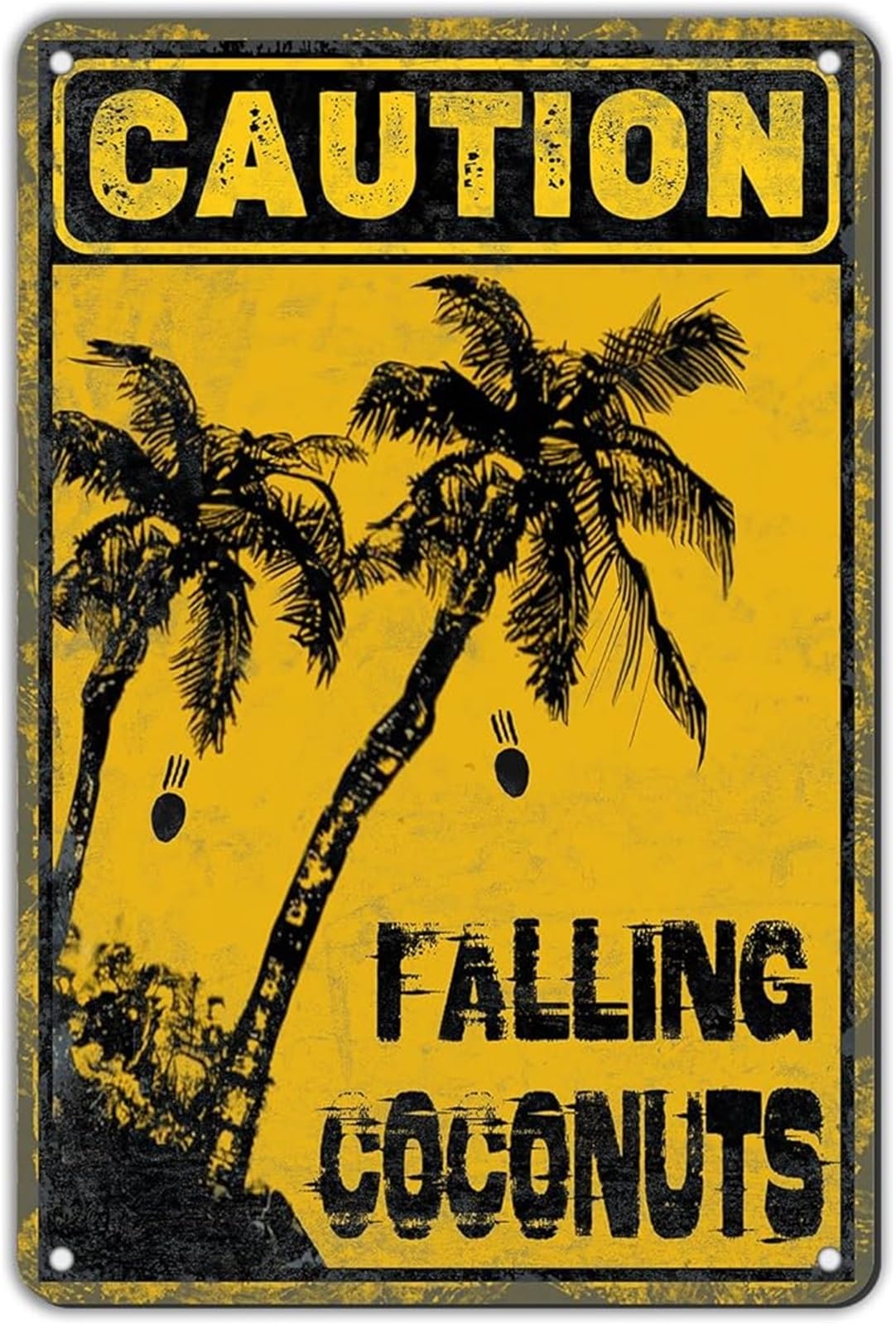 IDGTTLDF Tiki Bar Decor Vintage Tin Sign Caution Falling Coconuts Humorous Metal For Beach Poolside 8 X 12 in