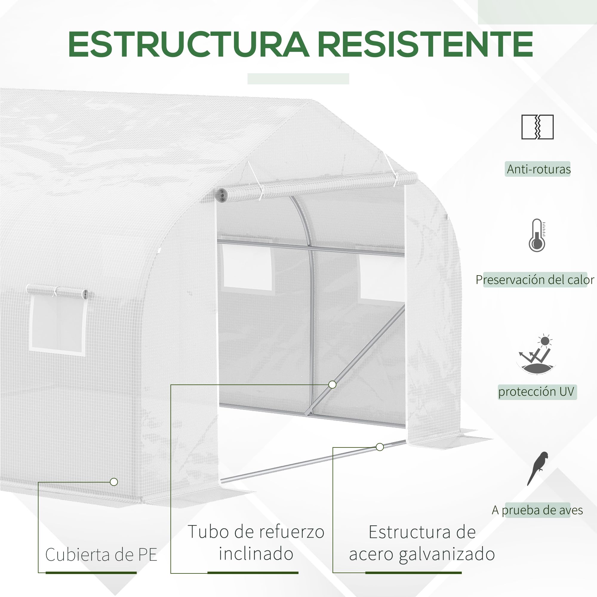 Outsunny Invernadero de Exterior Invernadero de Túnel 4,5x3x2 m Invernadero de Jardín con 6 Ventanas y Cubierta de Polietileno PE 140 g/m² para Plantas Flores Verduras en Patio Blanco