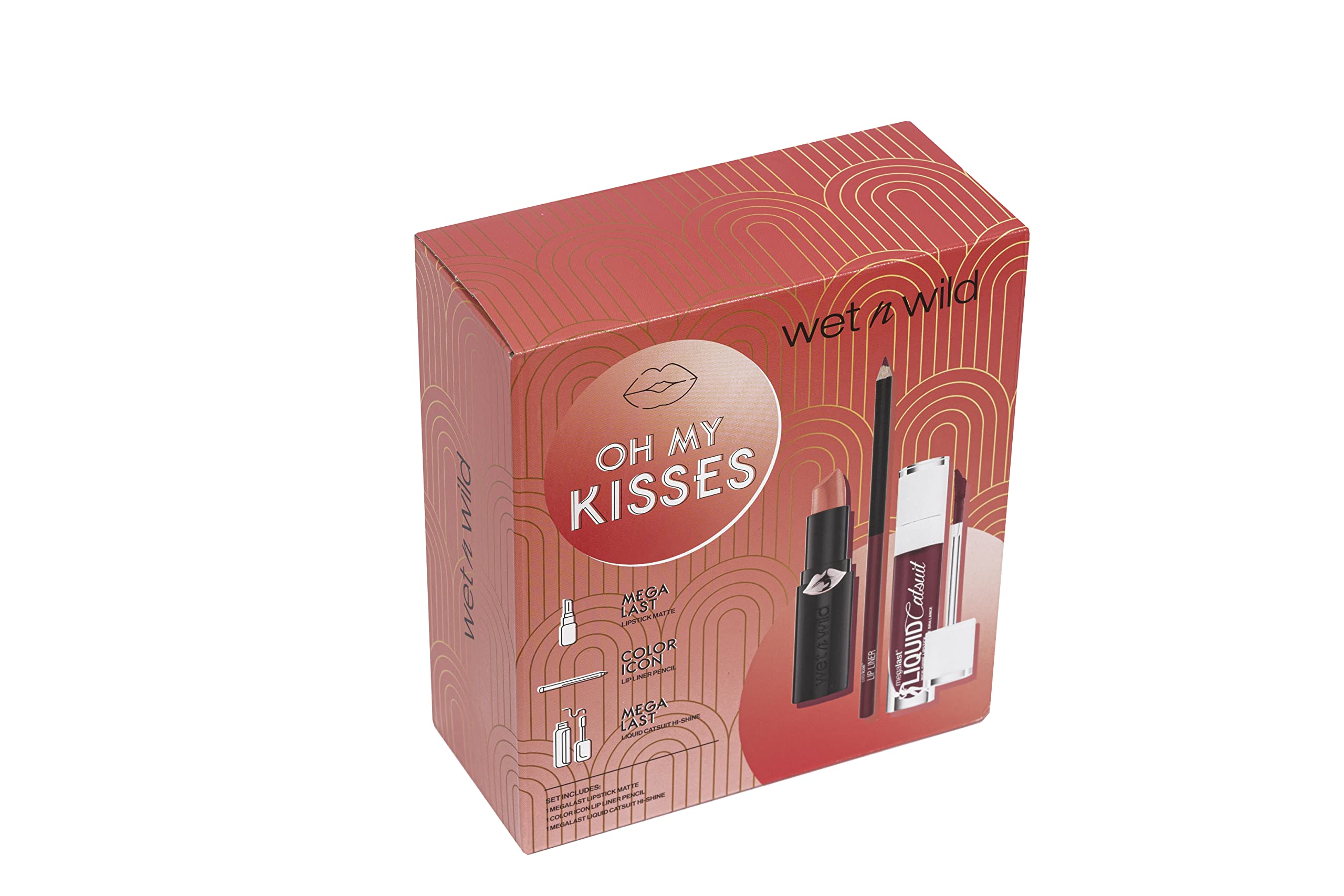 Wet n Wild ' ' , Oh My Kisses Makeup Set, Makeup Kit with Lip Pe cil a d Lipsticks, with Vitami E a d Hyaluro ic Acid, Gift for Girls Red