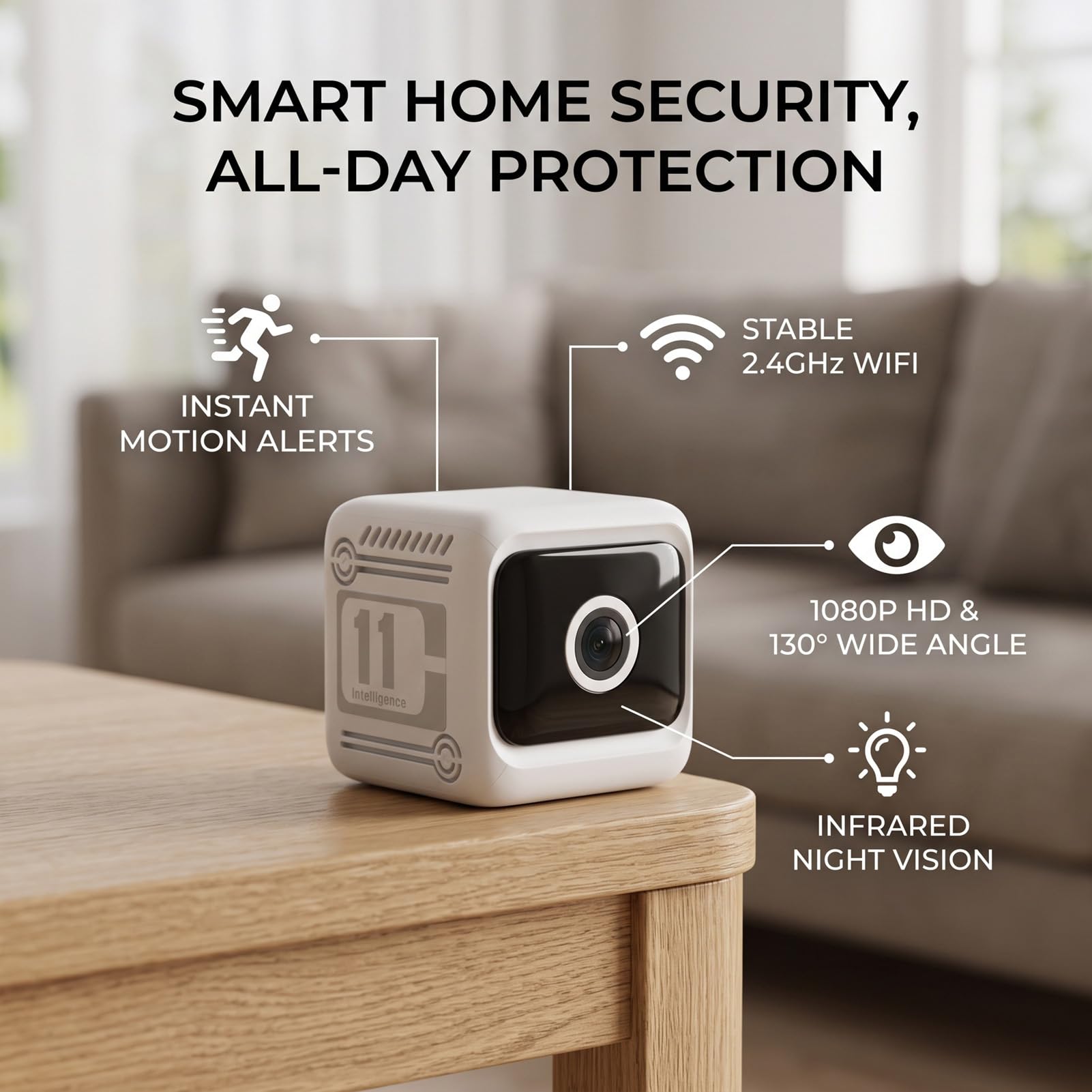 Dpofirs Telecamera di Sicurezza Interna (WHITE) | 1080P HD con APP di Rilevamento del Movimento WiFi da 2,4 GHz Visione Notturna Grandangolare a 130° Remota per il