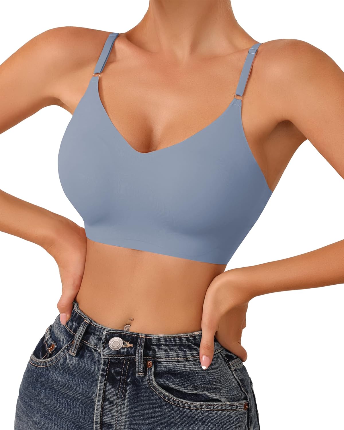 DEANGELMON V Neck Bra Padded Seamless Adjustable Straps Bralettes Everyday Basic Sleeping Bras Multiple Pack - Image 2