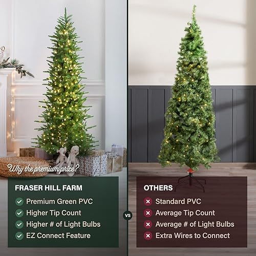 Miniatura 28 de Fraser Hill Farm Árbol de Navidad artificial de pino carmelo preiluminado de 7.5 pies con luces LED dobles multicolor y blanco cálido, follaje LED