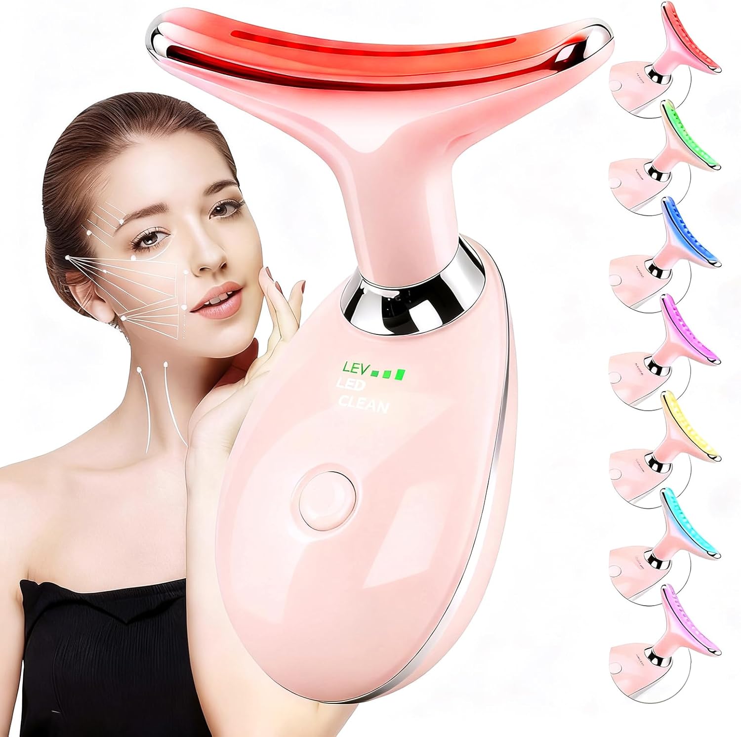 Red-Light-Therapy-for-Face and Neck Massager,7 Colors Womens Skin Rejuvenation Lifting Facial Massager Tool for Toning,Glow Boost (Pink)