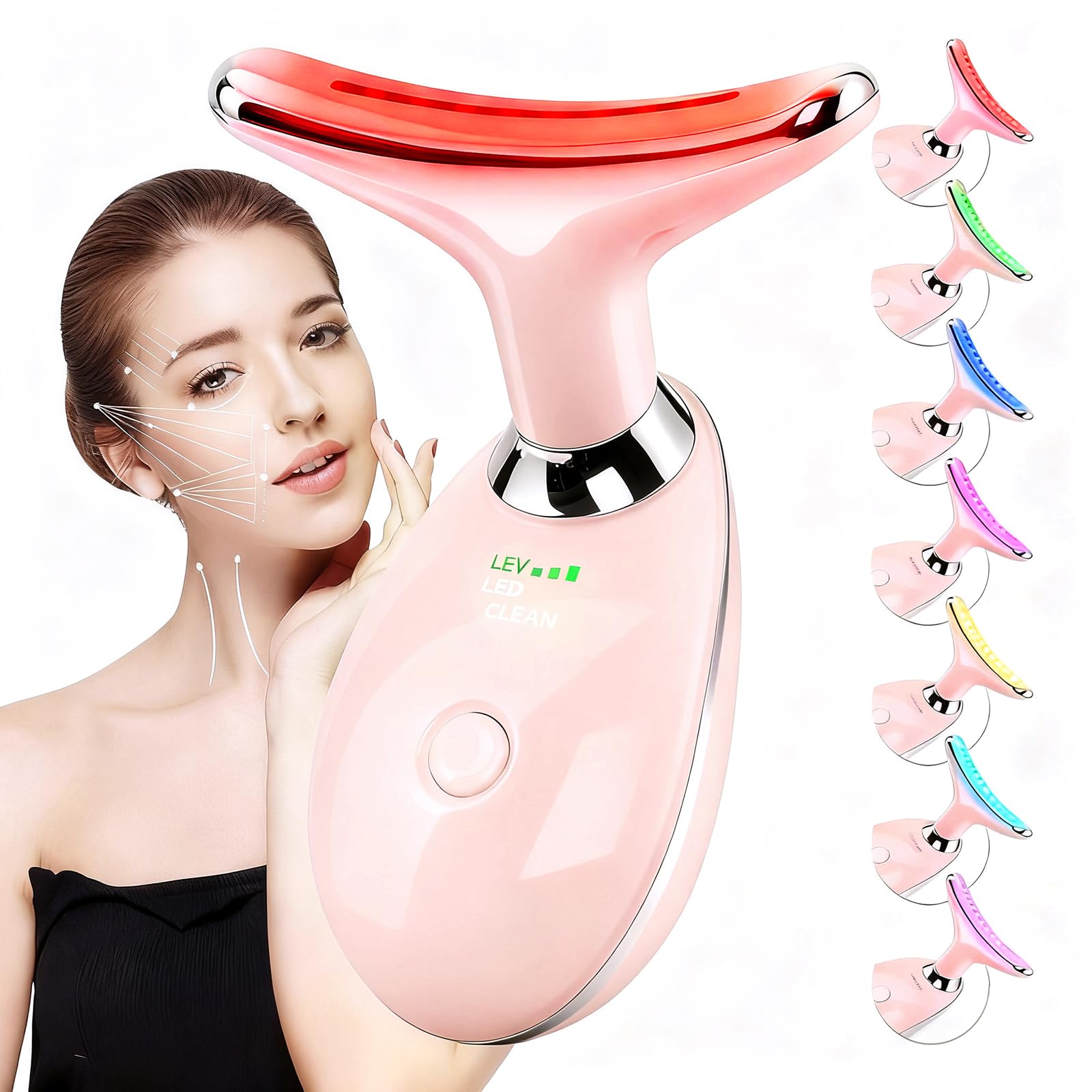 Face and Neck Massager Tool, 7 Colors LED Womens Skin Care Facial Massager for Skin Rejuvenation, Lifting, Toning, Glow Boost