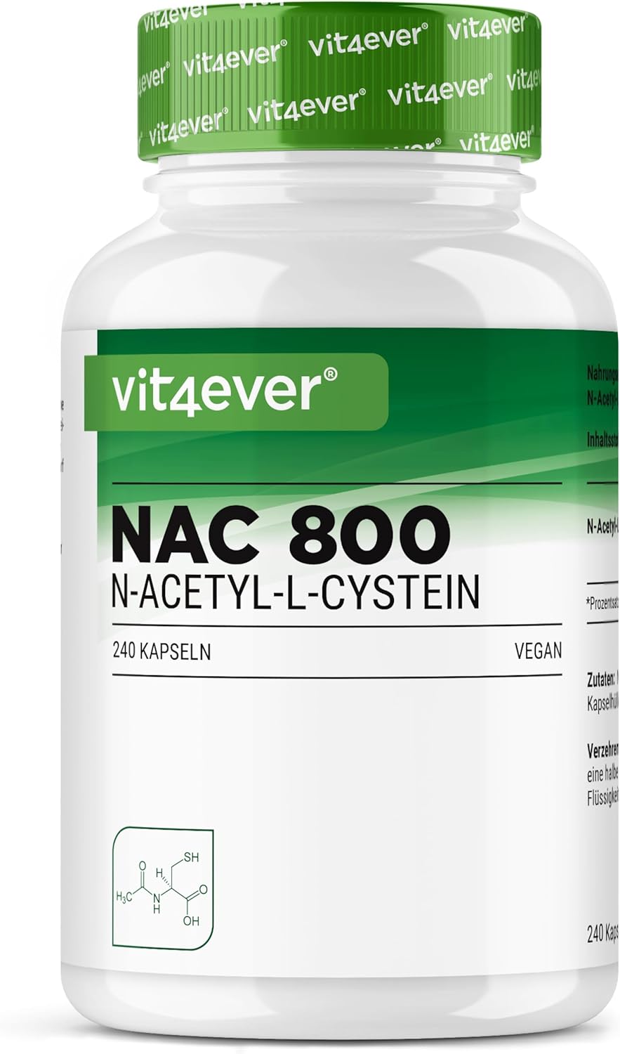 NAC – N-Acetyl L-Cysteine 240 Capsules 800mg Each – 8 Months Supply – Natural Form – Vegan – High Dosed