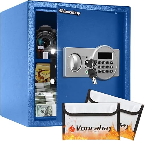Miniatura 9 de Voncabay Caja fuerte de dinero para el hogar con sensor de luz y bolsa de dinero ignífuga, caja fuerte de seguridad de 1.5 pies cúbicos con teclado