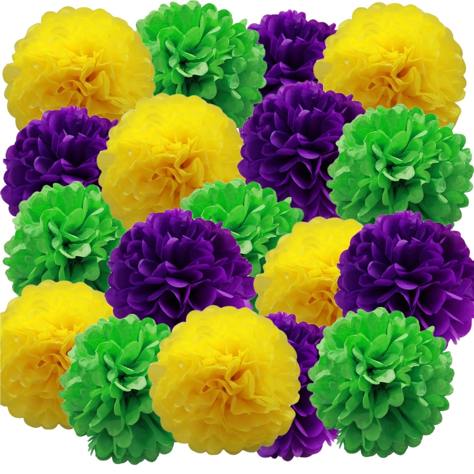 Paper Decorations 6/18pack Party Decorations, Purple Green Yellow Tissue Paper Lanterns and Pom Poms for Birthday(18pcs)