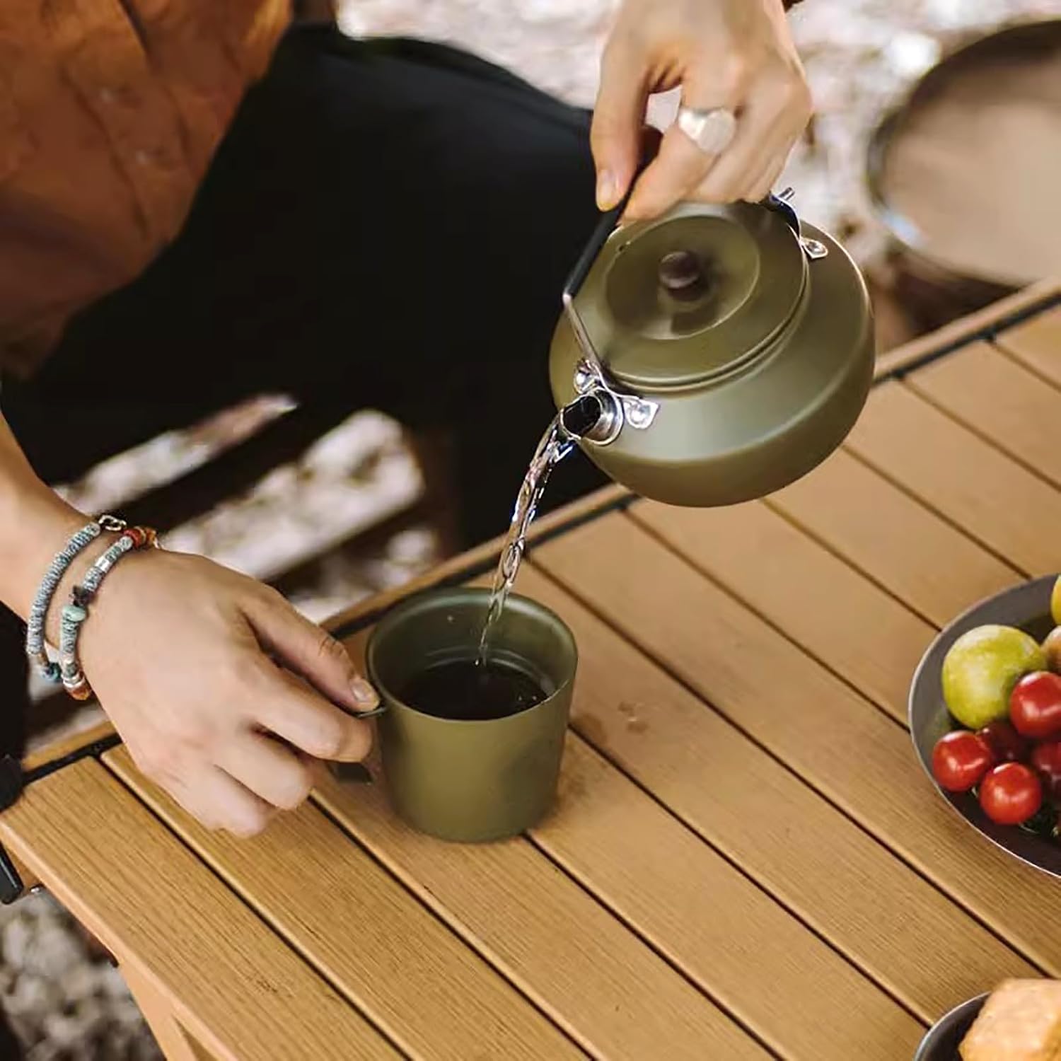 0.6 Liter Stainless Steel Tea Kettle Camping, Lightweigh Camping Pot, Camp Cookware, for Outdoor Campfire, Camping Kitchen