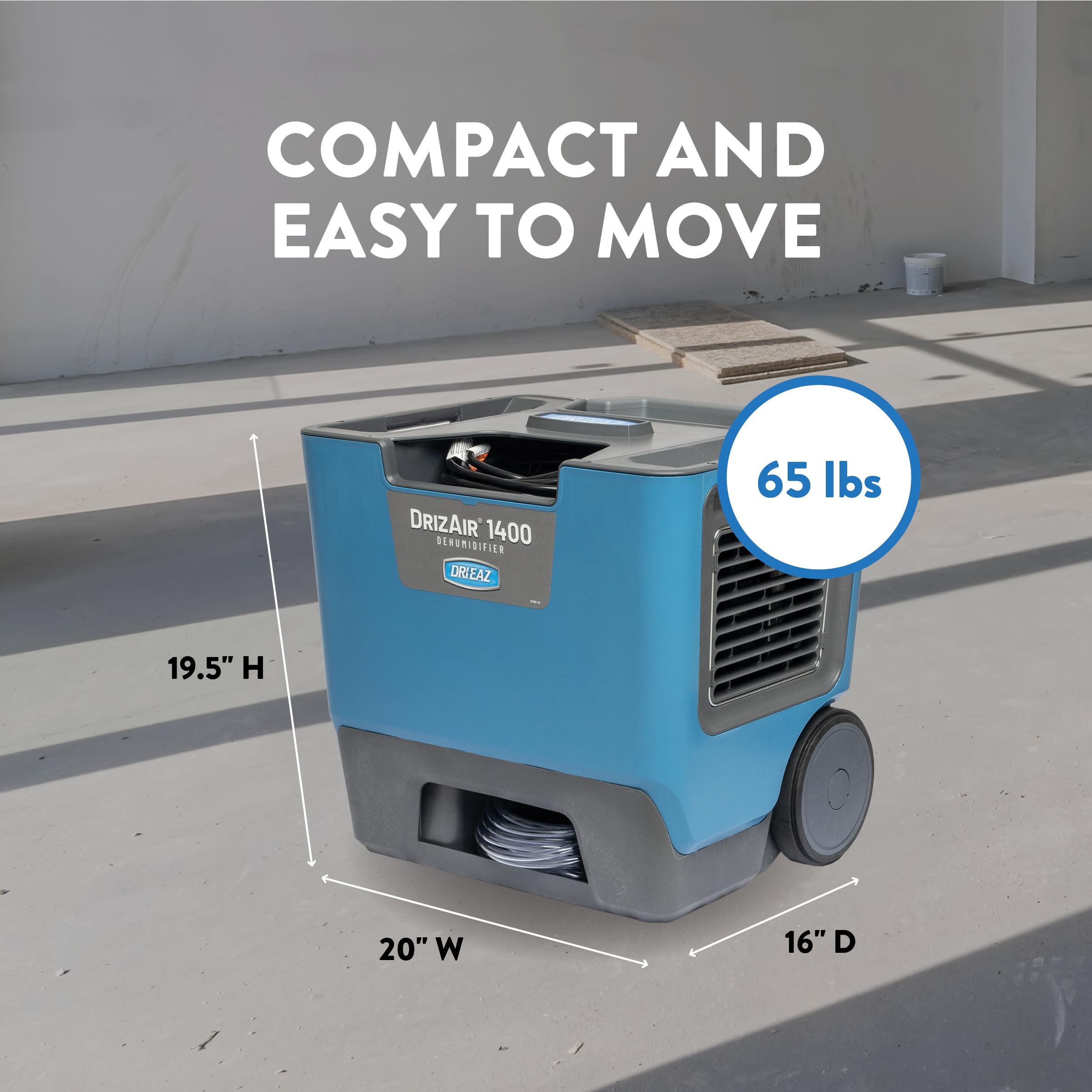 Dri-Eaz DrizAir 1400 Commercial Dehumidifier with Pump, 129 Pints, Industrial, Portable Dehumidifier for Up to 6400 Cu Ft