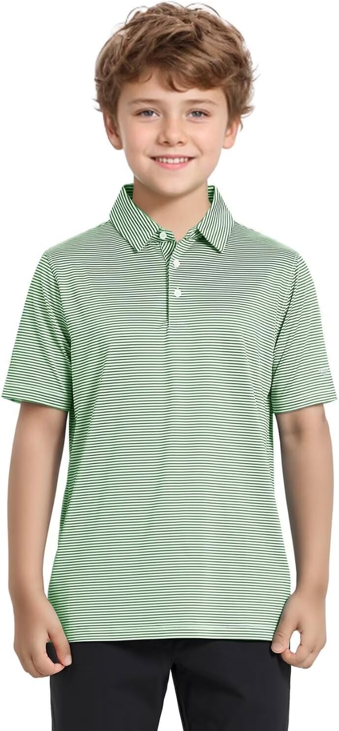 Boys Polo Shirts Short Sleeve Striped Performance Moisture Wicking Dry Fit Golf Shirts for Boys Youth Kids - Image 2