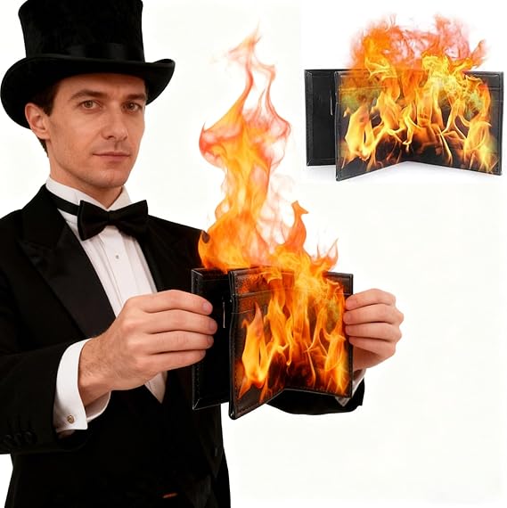 Magic Fire Wallet: Dramatic Flame-Burst Magic Prop for Performances & Parties – Easy-to-Master, Durable PU Leather, Functional Daily Use, Safe & Reliable (Fuel Not Included)