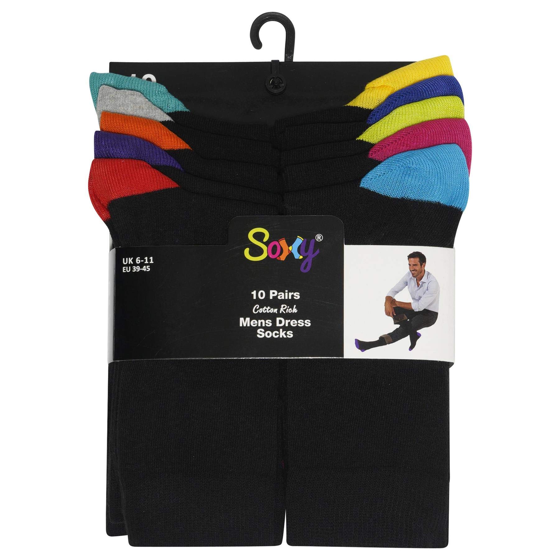 Soxy Men's Multicolour 20 Pack Dress Socks - Colour Heel & Toe