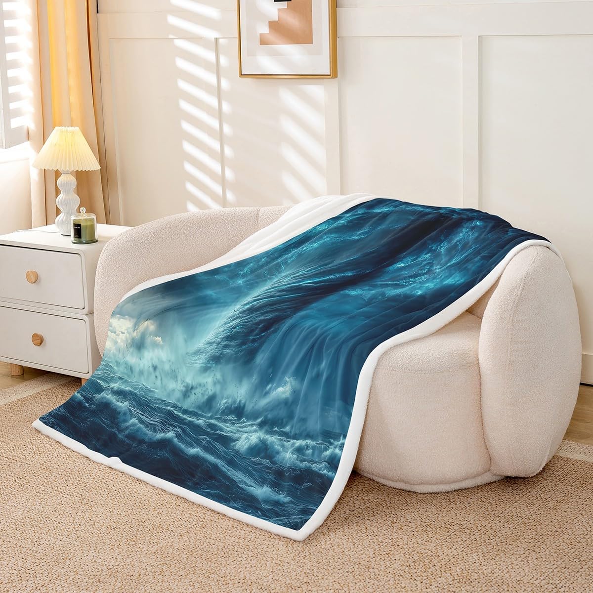 Erosebridal Teal Tornado Blanket Throw 50x60,Kids Tornados Sherpa Blanket for Grandson Boys Kids,Gothic Lightning Tornadoes Home Room Decor for Storm Chaser,Soft Lightweight - Image 3