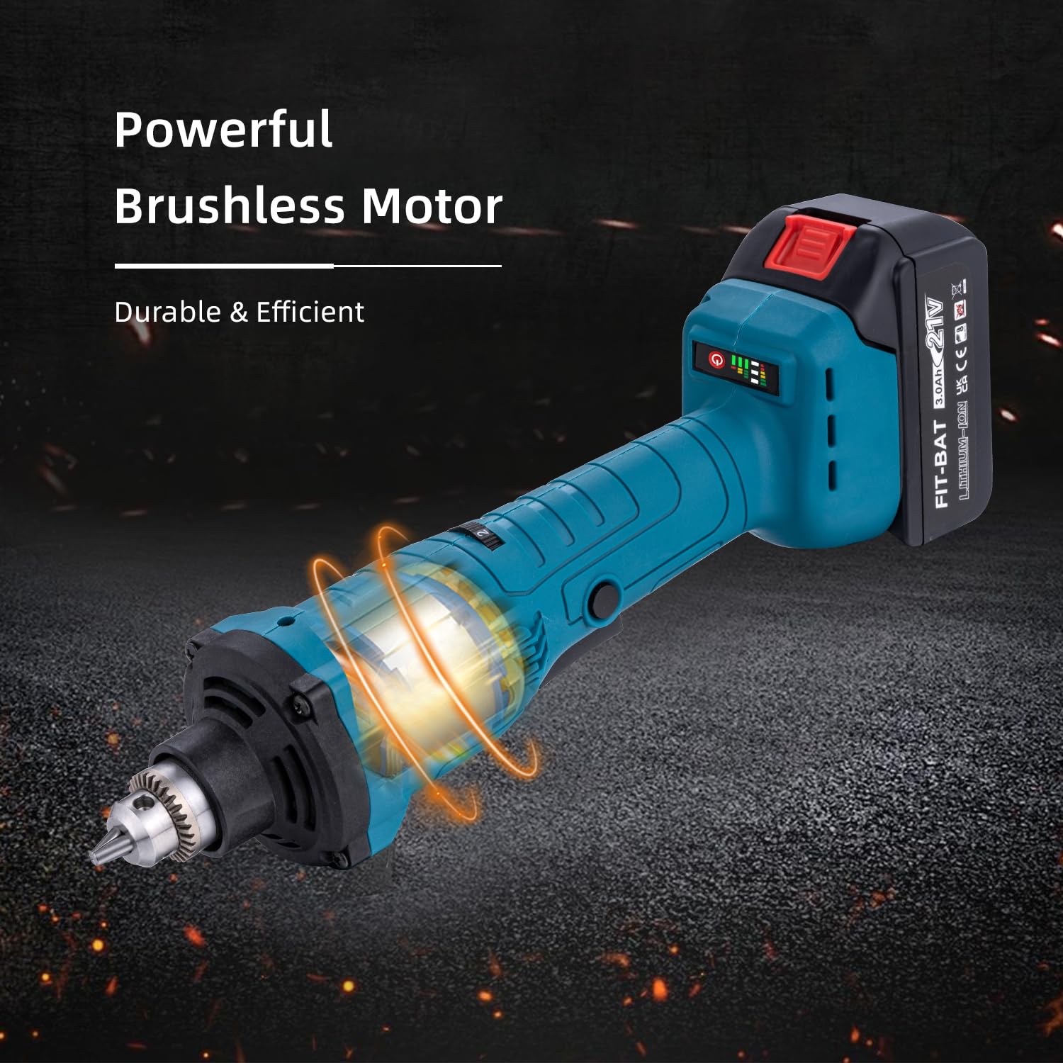 KATSU FIT-BAT 21V Meuleuse Droite sans Fil Brushless Moteur sans Balais avec 3,0 Ah Batterie et Chargeur, Mandrin de 6 mm et 6 Vitesses Variables, dans la Boîte