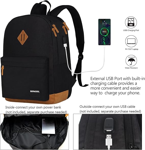 SUPACOOL Large Laptop Backpack with USB Charging Port for Men and Women