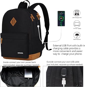 SUPACOOL Large Laptop Backpack with USB Charging Port for Men and Women