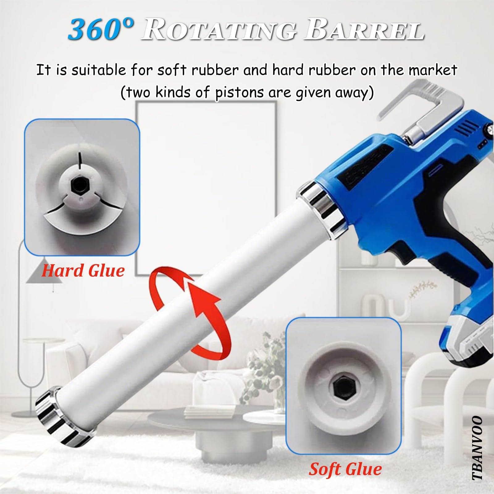 Pistolet à Calfeutrer sans Fil, Pistolet à Adhésif avec Lumière LED, Vitesse Continuement Variable, Anti-Goutte pour Le Remplissage et l'Étanchéité B