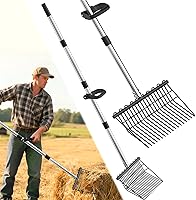 MENGBEI 18-Tine Garden Pitchfork with 53" Adjustable Non-Slip Steel Handle - Durable for Hay, Manure, Compost & Mulch