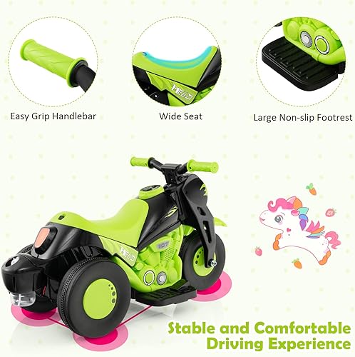 Miniatura 9 de HONEY JOY Motocicleta de paseo de 6 V con fabricante de burbujas, luz LED, música, pedal de pie, adelanteatrás, motocicleta eléctrica de 3 ruedas